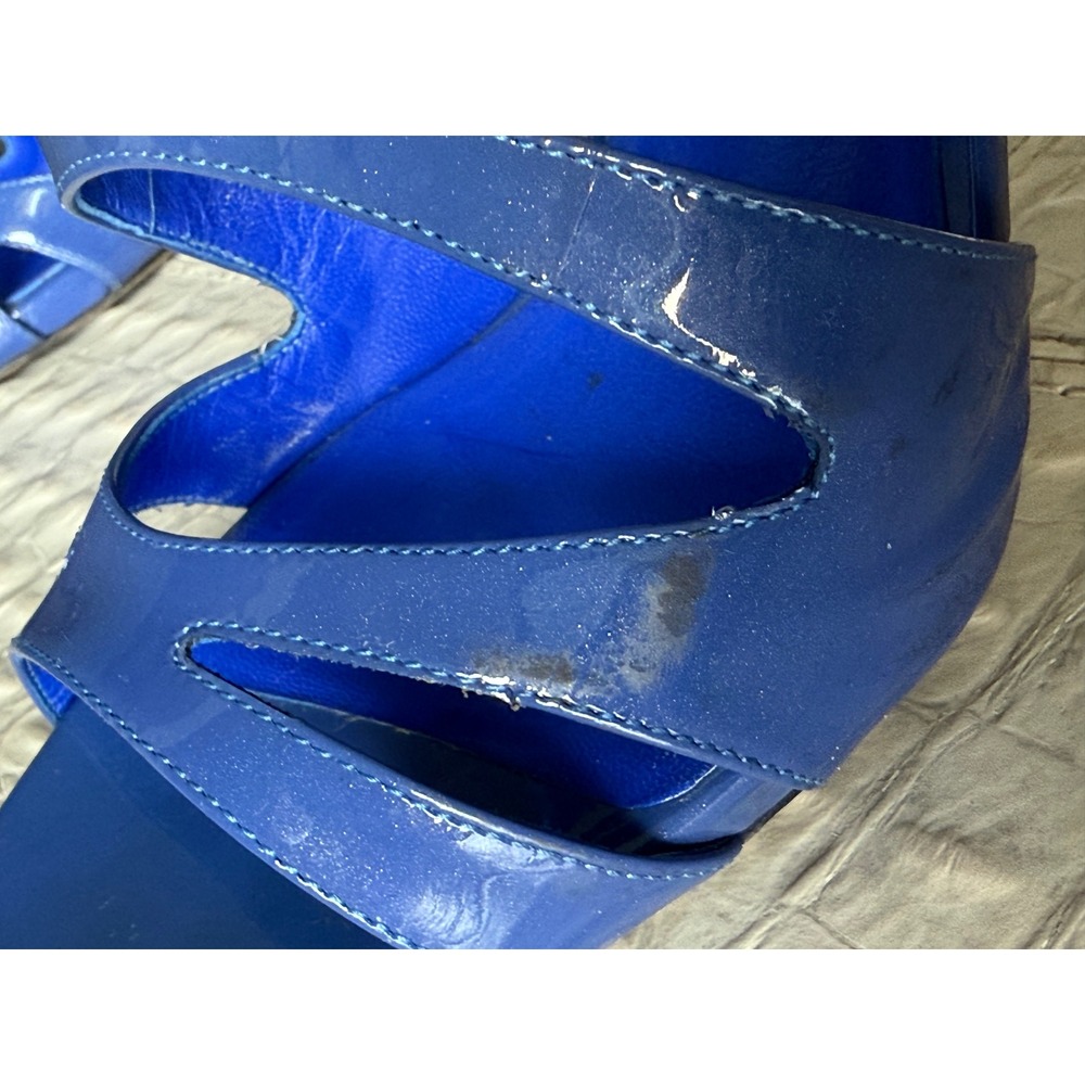 Casadei Women Blue‎ Patent Leather Gladiator Lace Up Stiletto Heels 9.5 B Italy - Picture 7 of 12